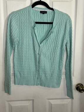 Lord & Taylor Womens  Cable Knit Cotton Cardigan Sweater Size Large
